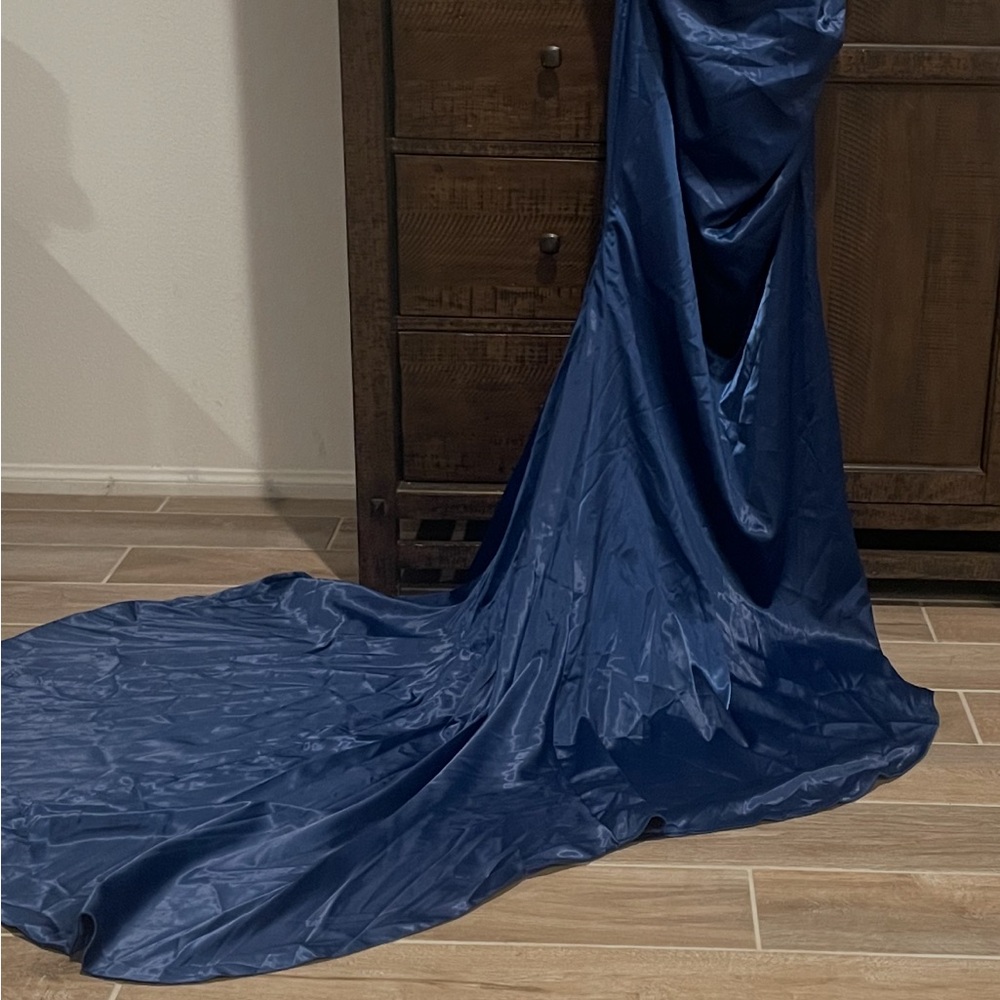 Fashion Nova Navy Blue Prom Dress Train